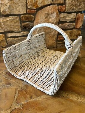 Vintage 40’s White large Wicker 
gathering harvest basket, storage basket